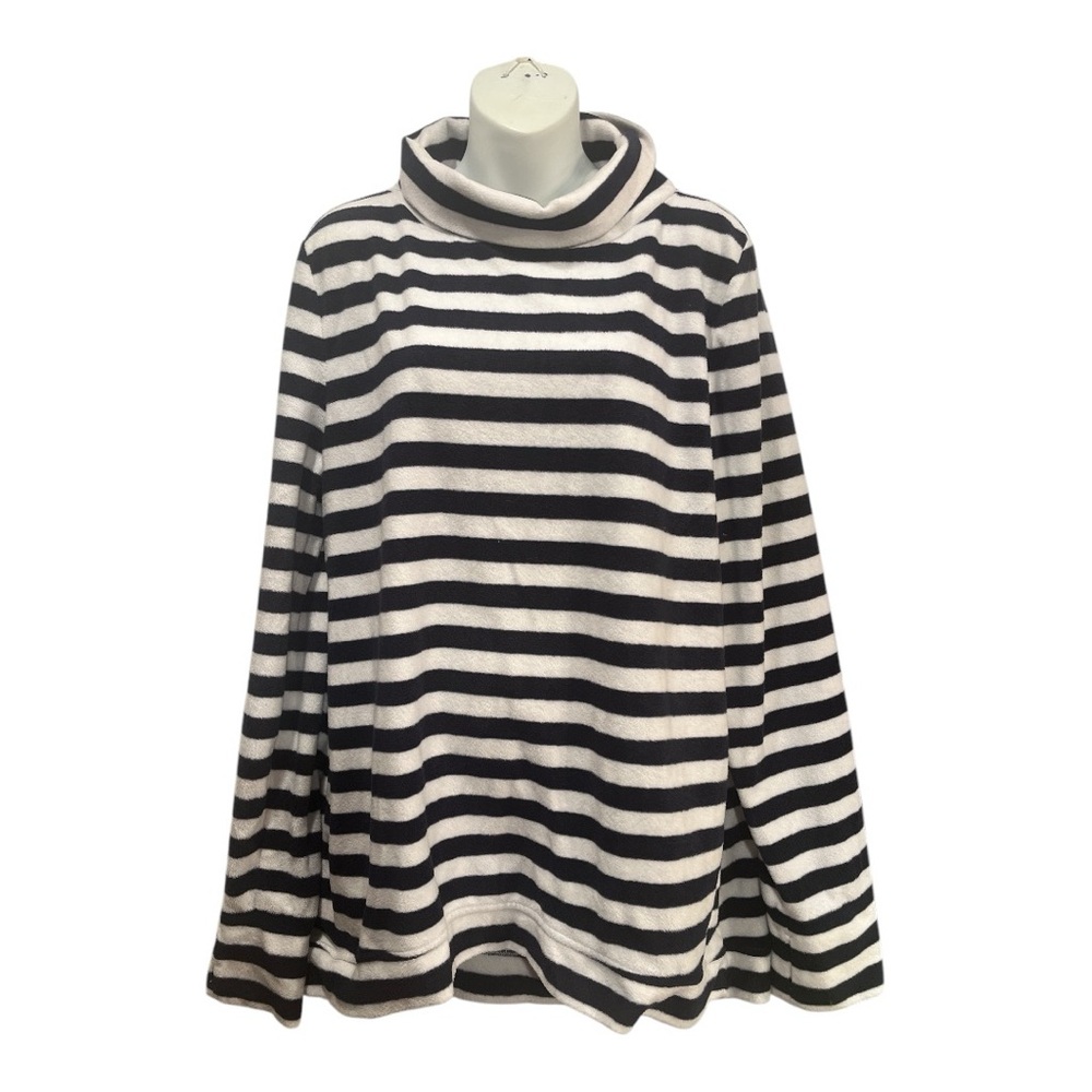 Striped Black and White Fleece Turtleneck